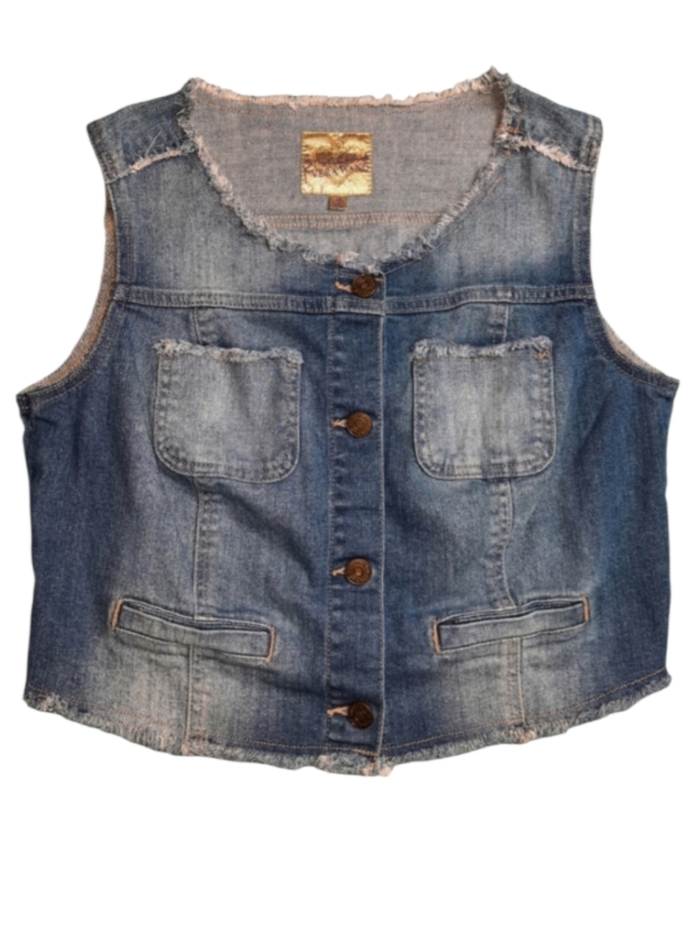 Princess Vera Wang Frayed Denim Button-down Vest SZ M